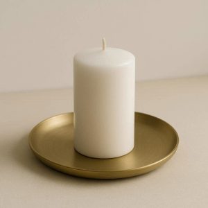 15 Modern Brass Finish Metal Candle Plate Minimalist Round Pillar Tray for Meditation Room Decor Scented Candle Display Home Accent