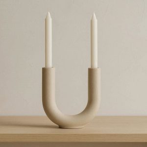 16 Nordic U Shaped Ceramic Candle Holder Creative Minimalist Double Head Candlestick for Modern Living Room Shelf Decor Art Accent