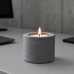 18 Industrial Style Concrete Tealight Candle Holder Minimalist Grey Cement Candlestick for Modern Office Desk and Urban Home Decor