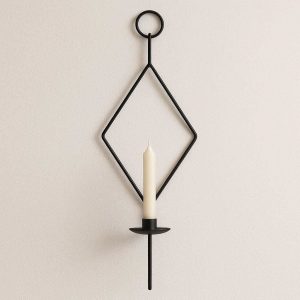 19 Minimalist Black Iron Wall Mounted Candle Sconce Modern Geometric Hanging Candlestick for Living Room Hallway Wall Decor Accent