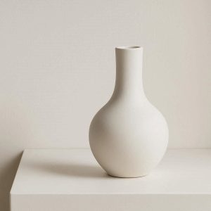 21 Minimalist White Ceramic Flower Vase Modern Matte Finish Decorative Bud Vase for Living Room Shelf and Office Table