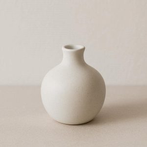 24 Small Round Ceramic Vase with Narrow Neck Modern Decorative Accent for Bathroom Shelf and Bedside Table Minimalist Home Style