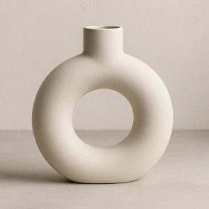 26 Abstract Donut Shaped Ceramic Vase Creative Minimalist Hollow Circle Flower Pot for Modern Art Shelf and Desktop Decoration