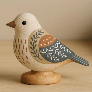 8 Hand Painted Wooden Bird Figurine Nordic Style Animal Sculpture for Nursery Decor Small Natural Wood Ornament for Living Room Shelf